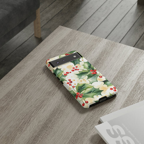 Christmas Holly on a Golden Background - Impact Resistant Phone Case